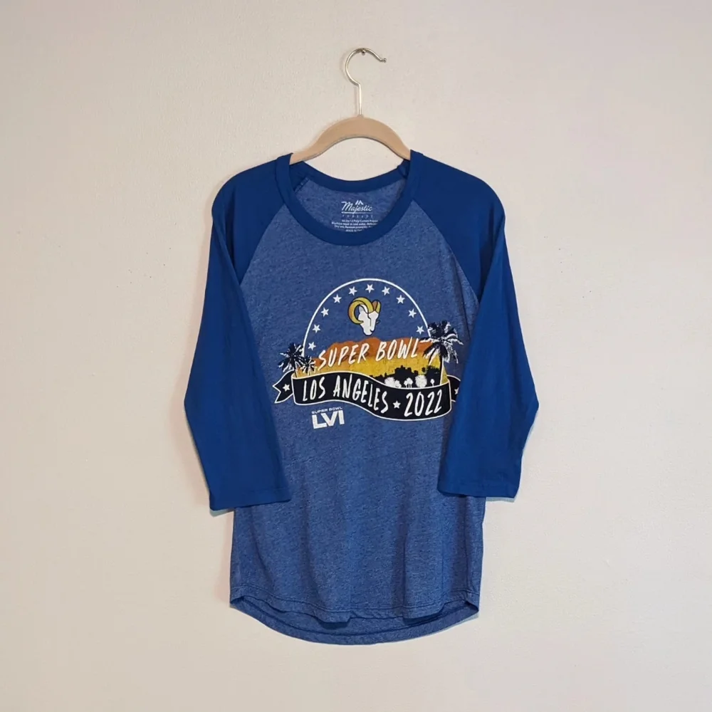 MAJESTIC THREADS NFL LA Rams 2022 Super Bowl LVI 3/4 Sleeve T-Shirt Medium - Picture 3 of 6